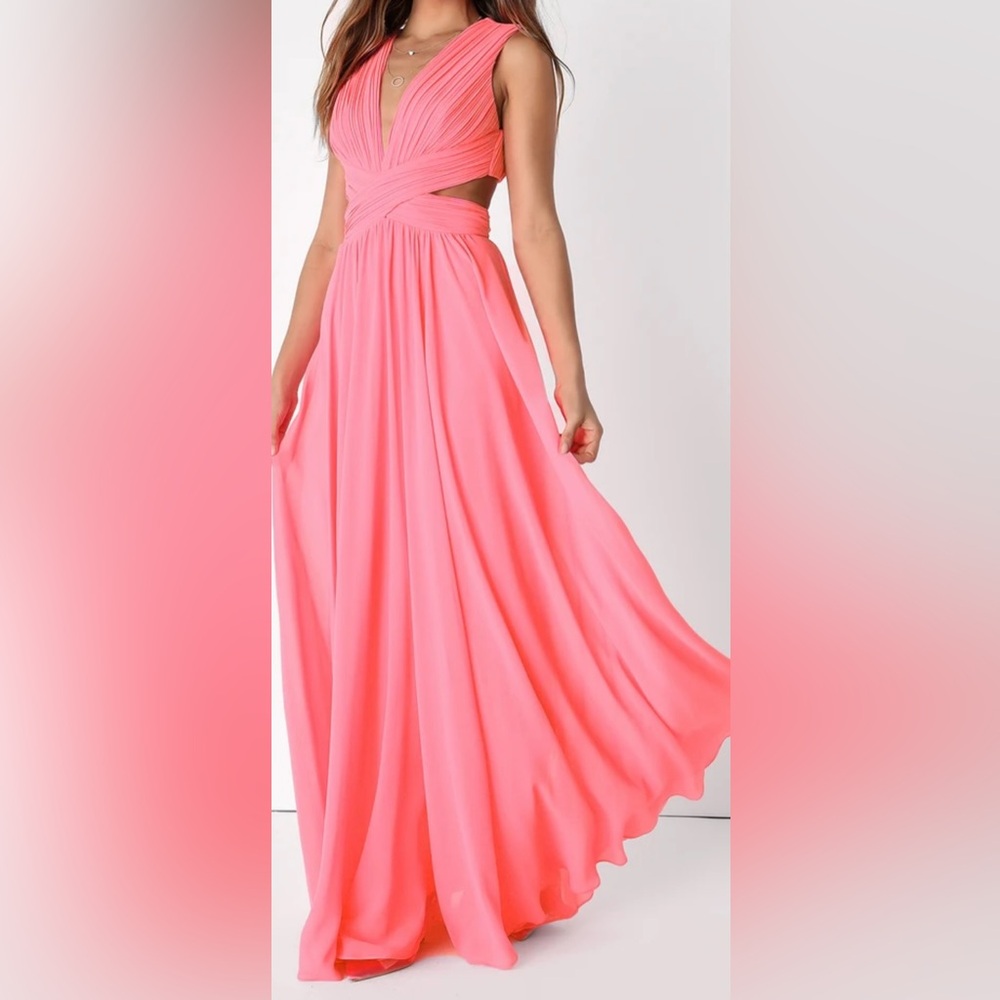 Lulu's Vibrant Vivid Imagination Neon Pink Cut Out Maxi Dress-Size Large